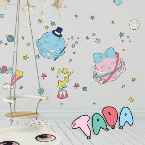A fun kids room with Circus Space inspired wall decals.