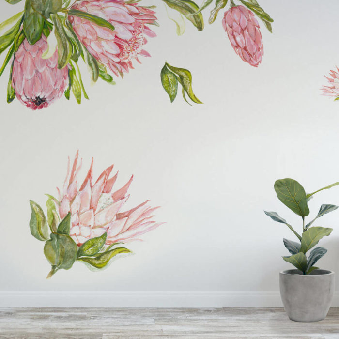 Floral wall decals featuring a collection of proteas.