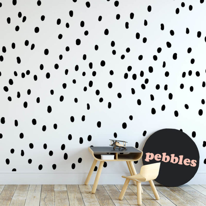 Monochrome wall decals in the shape of pebbles.