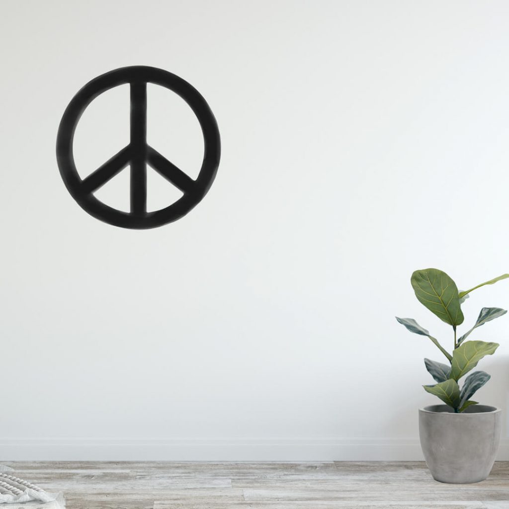 Gender neutral monochrome peace symbol wall decal.